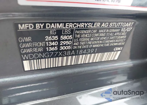 2008 Mercedes-Benz S 63 Amg from USA, damaged, VIN WDDNG77X38A184391